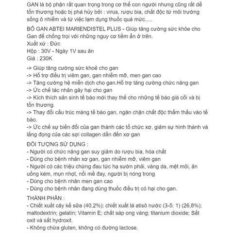 Viên uống bổ gan Abtei Mariendistel - Hỗ trợ chức năng gan, 30 viên - Hàng Đức chính hãng