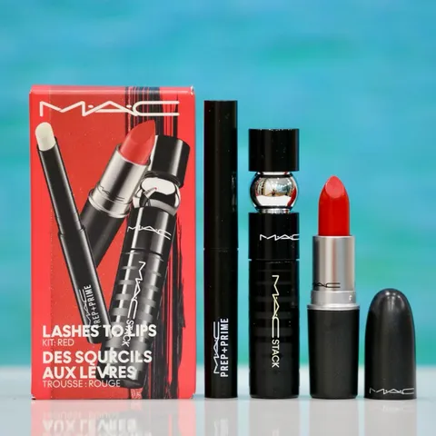 Bộ Trang Điểm MAC 3 Sản Phẩm: Son Thỏi Matte Đỏ Tươi, Mascara Đen Dày, Son Dưỡng Cute - Quà Tặng Làm Đẹp Thời Thượng