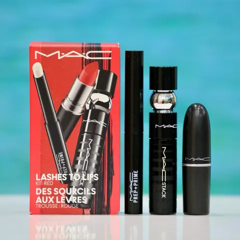 Bộ Trang Điểm MAC 3 Sản Phẩm: Son Thỏi Matte Đỏ Tươi, Mascara Đen Dày, Son Dưỡng Cute - Quà Tặng Làm Đẹp Thời Thượng