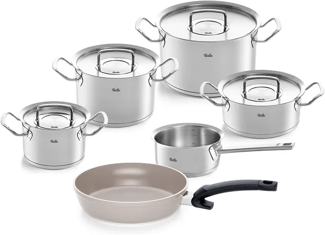 Bộ Nồi Fissler Profi 5 Món - Chảo Chống Dính Ceratal và Nồi Inox Cao Cấp Sản Xuất Tại Đức, Đầy Đủ Phụ Kiện Nấu Nướng