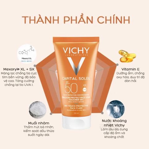 Kem Chống Nắng Vichy Capital Soleil Dry Touch SPF50 50ml - Bảo Vệ Da Hiệu Quả, Chống Nắng Tia UVA/UVB, Dành Cho Da Nhạy Cảm