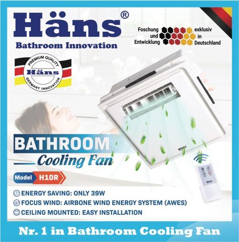 Quạt mát âm trần điều khiển từ xa Hans H10R - Quạt điều hòa 39W, thiết kế độc đáo, tiết kiệm điện, phù hợp cho trần nhôm và thạch cao