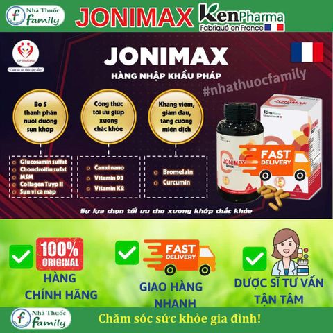 Viên Uống Dưỡng Khớp JONIMAX - Hỗ Trợ Giảm Đau & Thoái Hóa Khớp, Glucosamine, Collagen, Hỗ Trợ Khớp Vận Động Linh Hoạt, Nhập Khẩu Pháp