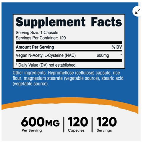 Viên uống NAC 600mg Nutricost - Hỗ trợ giải độc gan và tăng cường sức khỏe tế bào - 120 viên nang dễ uống, không GMO