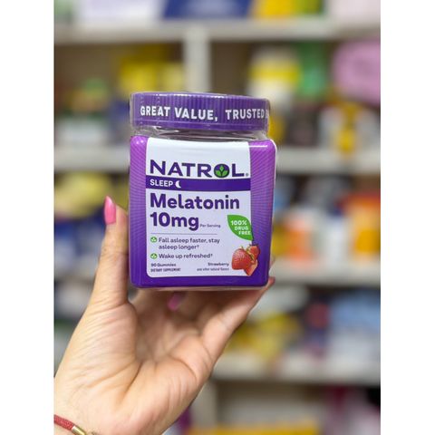 Kẹo Ngủ Natrol Gummies 10mg - Hỗ Trợ Giấc Ngủ Sâu, Thư Giãn Tự Nhiên, Hương Vị Dầu Tự Nhiên, Không GMO, Dễ Dùng
