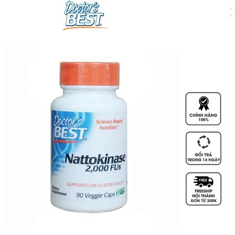 Viên uống bổ tim mạch Nattokinase 2000FUs Doctor's Best - Hỗ trợ phòng ngừa đột quỵ và cải thiện tuần hoàn máu, 90 viên