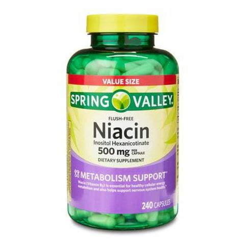 Viên uống Spring Valley Niacin 500mg 240 viên – Hỗ trợ chuyển hóa, tăng năng lượng, tốt cho thần kinh, vitamin B3 Mỹ