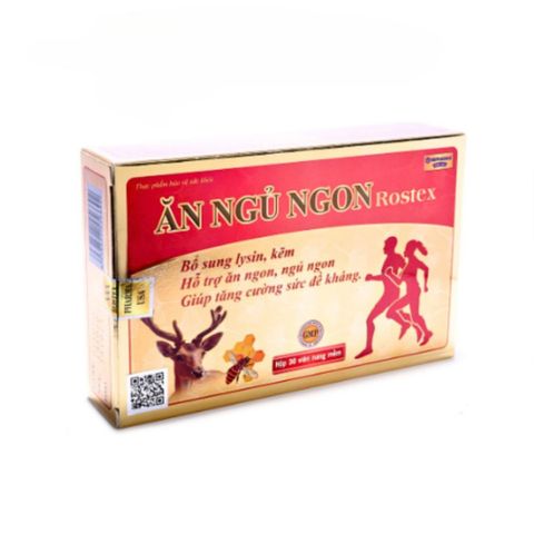 Viên Ăn Ngủ Ngon Rostex - Hỗ Trợ Giấc Ngủ Sâu, Tăng Cường Sức Đề Kháng, Hộp 30 Viên Tự Nhiên Bổ Sung Khoáng Chất, Vitamin