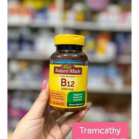 Viên Uống Nature Made Vitamin B12 1000 mcg Hỗ Trợ Hệ Thần Kinh, Tái Tạo Hồng Cầu, Tăng Cường Năng Lượng - 160 Viên