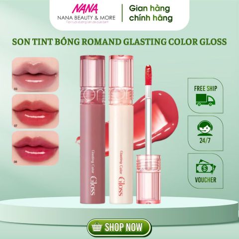 Son Tint Bóng Căng Mọng ROMAND Glasting Color Gloss 4g - Son Môi Hàn Quốc Dưỡng Ẩm, Độ Bóng Cao, Bảng Màu Đa Dạng