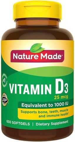 Viên uống Vitamin D3 Nature Made 25 mcg (1000 IU) - Bổ sung 180 viên cho sức khỏe xương và hệ miễn dịch - Sản phẩm từ Mỹ