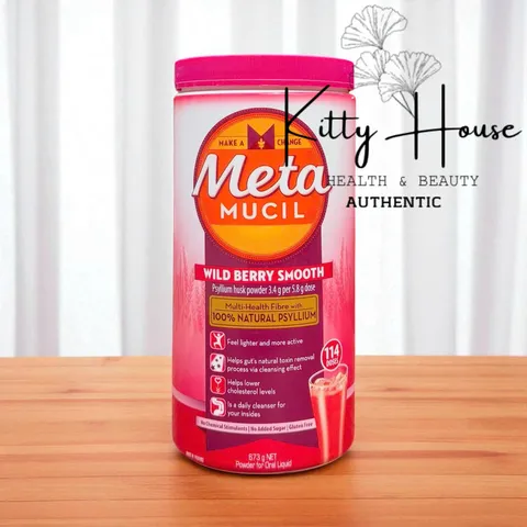 Bột sung chất xơ Meta Mucil vị dâu không đường 673g - Hỗ trợ tiêu hóa, giảm cân và ổn định đường huyết