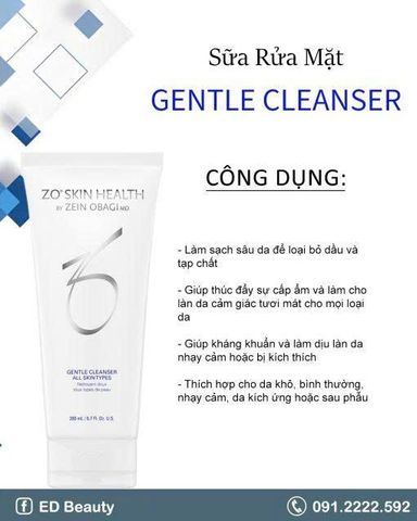Sữa Rửa Mặt Zo Skin Health Gentle Cleanser 200ml - Sản Phẩm Chăm Sóc Da Dịu Nhẹ, Phù Hợp Cho Mọi Loại Da