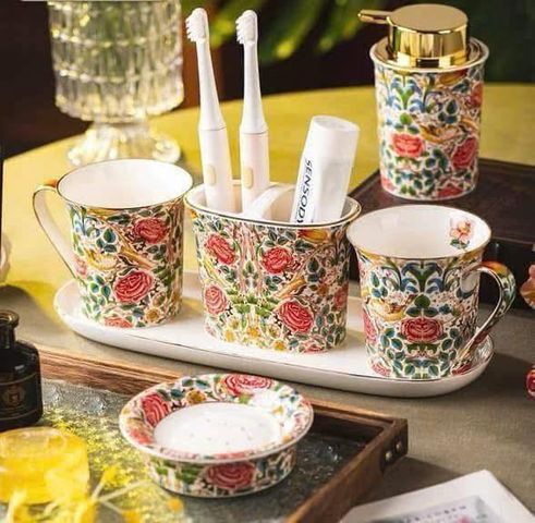 Bộ 2 cốc đánh răng Magrace Paris - Sứ cao cấp, thiết kế nghệ thuật, sang trọng, phù hợp mọi phong cách phòng tắm