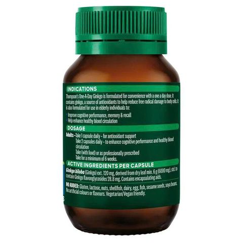 Viên uống bổ não Thompsons One A Day Ginkgo 6000 - Tăng cường trí nhớ và tập trung, 60 viên của Úc