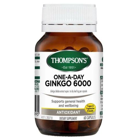 Viên uống bổ não Thompsons One A Day Ginkgo 6000 - Tăng cường trí nhớ và tập trung, 60 viên của Úc