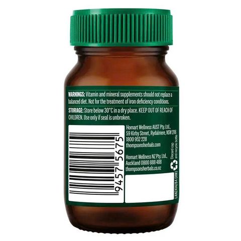 Viên Uống Bổ Sung Sắt Thompson's Organic Iron 24mg - Hỗ Trợ Thiếu Máu, 30 Viên, Tự Nhiên và An Toàn