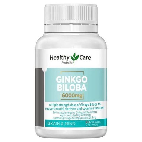 Viên Uống Bổ Não Healthy Care Ginkgo Biloba 6000mg - Tăng Cường Trí Nhớ và Khả Năng Tập Trung, 60 Viên Hỗ Trợ Sức Khỏe Não Bộ