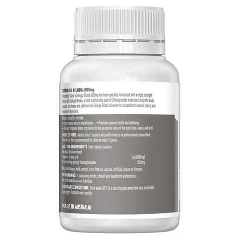 Viên Uống Bổ Não Healthy Care Ginkgo Biloba 6000mg - Tăng Cường Trí Nhớ và Khả Năng Tập Trung, 60 Viên Hỗ Trợ Sức Khỏe Não Bộ