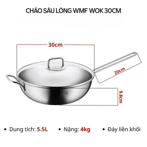 Chảo WMF Wok 30cm Cromargan - Chất Liệu Cao Cấp, Tay Cầm Sang Trọng, Chống Dính, Nội Địa Đức, Phù Hợp Tất Cả Loại Bếp