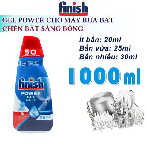 Gel Rửa Chén Finish Power All In One 1L + Muối Rửa Bát - Sạch Sâu, Khử Mùi, Bảo Vệ Máy, Chính Hãng EU