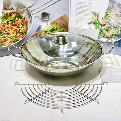 Chảo Sâu Lòng WMF Party Wok 36cm - Inox Cromargan Cao Cấp Dùng Bếp Từ, Gas, Điện - Thiết Kế Đa Năng, Bền Bỉ, Hàng Đức Chính Hãng