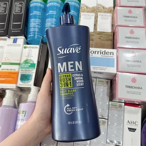 Dầu Gội Suave Men 3 in 1 828ml - Dầu Gội & Sữa Tắm Tiện Lợi Cho Nam Giới, Hương Nước Hoa Quyến Rũ, Cho Tóc Sạch & Khỏe