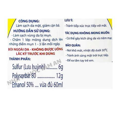 Dung Dịch Chăm Sóc Da Nam Việt 5% Lưu Huỳnh - Chai 60ml Giảm Mụn, Làm Sạch Da, Chống Viêm
