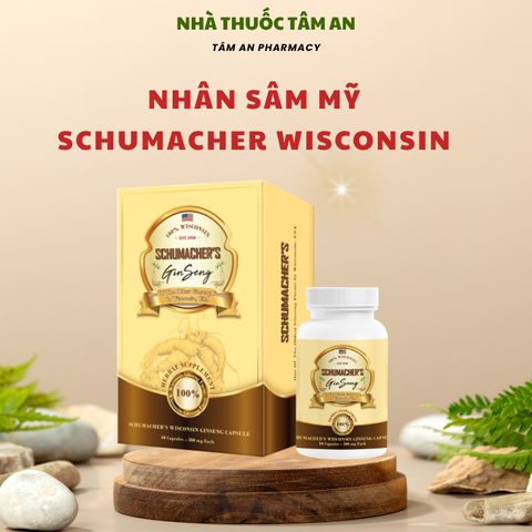 Nhân Sâm Mỹ Schumacher Wisconsin - Bột Rễ Nhân Sâm Nguyên Chất, Hỗ Trợ Sức Khỏe, Cải Thiện Trí Nhớ - Hộp 60 Viên