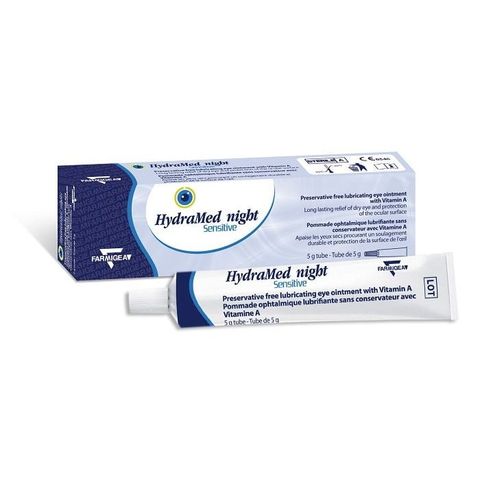 Mỡ Tra Mắt Ban Đêm HydraMed Night Sensitive 5g - Giúp Làm Dịu Khô, Bảo Vệ Mắt Kích Ứng và Phục Hồi Màng Phim Nước Mắt