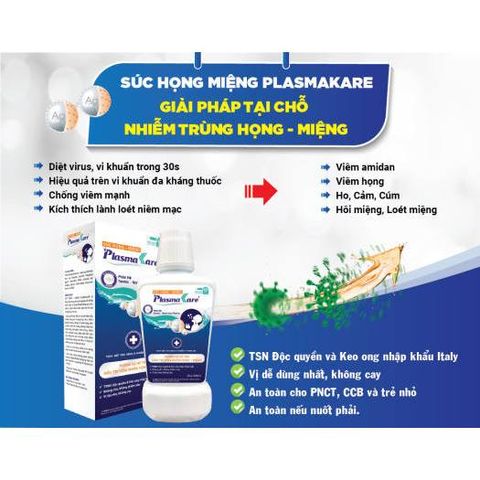 Nước Súc Miệng Họng Nano Bạc PLASMAKARE 250ML - Kháng Khuẩn, Giảm Viêm Họng, Viêm Amidan, Hôi Miệng, Dễ Long Đờm