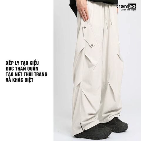 Quần Ống Rộng Trombe - Quần Cargo Unisex Xếp Ly Phong Cách Streetwear Chất Liệu Kaki Thoải Mái Dễ Phối Đồ