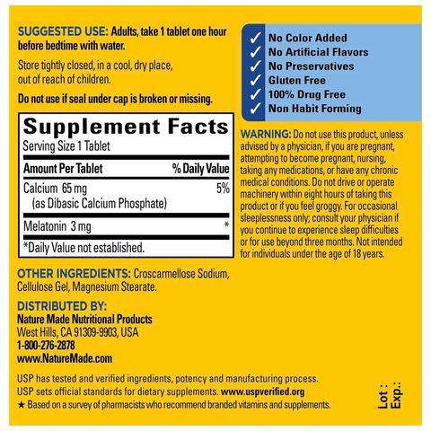 Viên uống hỗ trợ ngủ ngon Nature Made 3mg - 120 viên Giảm căng thẳng, cải thiện giấc ngủ tự nhiên, an toàn từ thiên nhiên