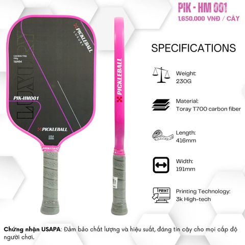 (Xả kho) Vợt Pickleball HM 001 LUXURY Chính Hãng - Cacbon T700, Thiết Kế Khoa Học, 230g, Mặt Vợt Ma Sát, Hỗ Trợ Hiệu Suất Tối Đa
