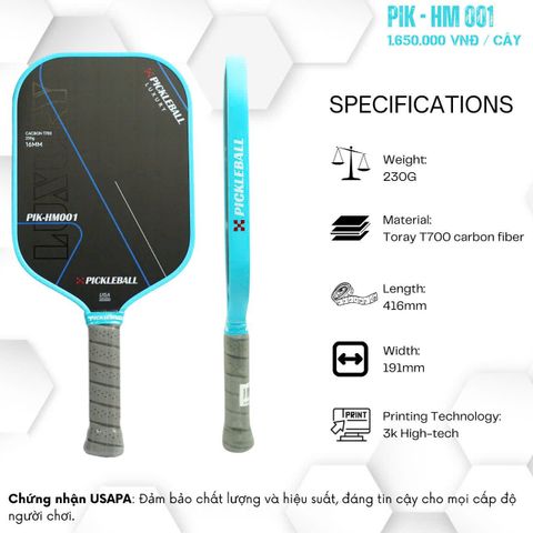 (Xả kho) Vợt Pickleball HM 001 LUXURY Chính Hãng - Cacbon T700, Thiết Kế Khoa Học, 230g, Mặt Vợt Ma Sát, Hỗ Trợ Hiệu Suất Tối Đa