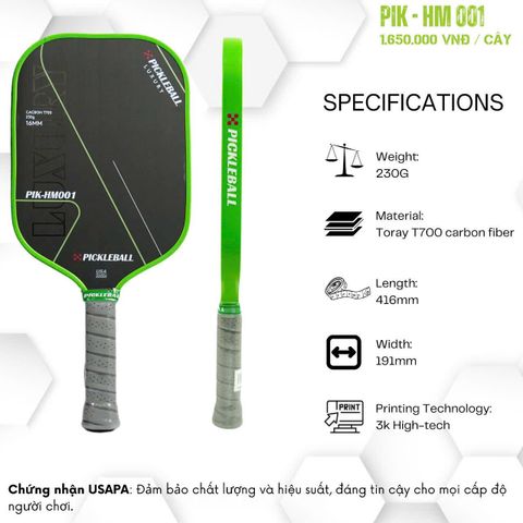 (Xả kho) Vợt Pickleball HM 001 LUXURY Chính Hãng - Cacbon T700, Thiết Kế Khoa Học, 230g, Mặt Vợt Ma Sát, Hỗ Trợ Hiệu Suất Tối Đa