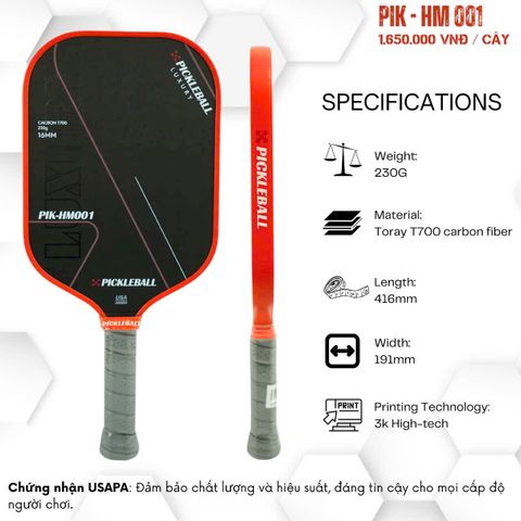 (Xả kho) Vợt Pickleball HM 001 LUXURY Chính Hãng - Cacbon T700, Thiết Kế Khoa Học, 230g, Mặt Vợt Ma Sát, Hỗ Trợ Hiệu Suất Tối Đa