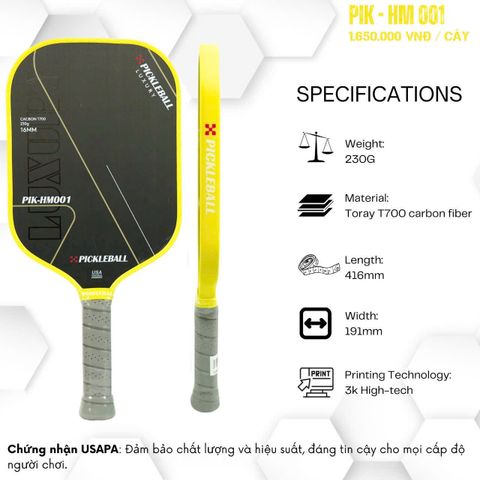 (Xả kho) Vợt Pickleball HM 001 LUXURY Chính Hãng - Cacbon T700, Thiết Kế Khoa Học, 230g, Mặt Vợt Ma Sát, Hỗ Trợ Hiệu Suất Tối Đa