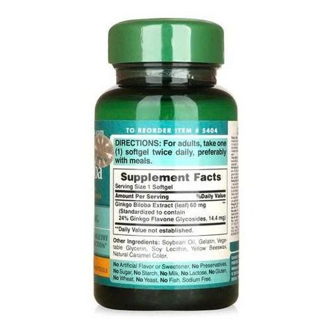 Viên uống bổ não Ginkgo Biloba 60mg Puritan's Pride - Tăng cường trí nhớ, hỗ trợ tập trung và sức khỏe tinh thần, 120 viên