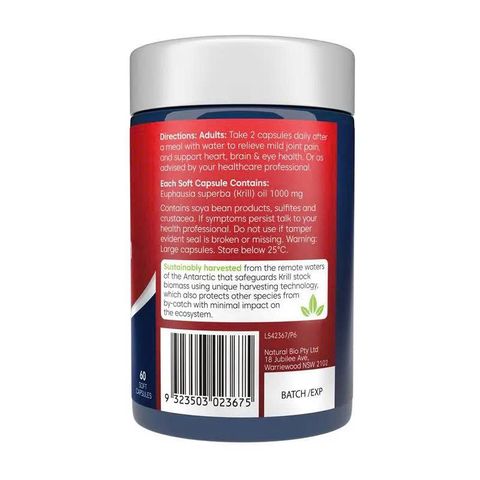 Viên uống Omega 3 Bioglan Red Krill Oil Double Strength 1000mg - Hỗ trợ tim mạch, cải thiện trí nhớ và sức khỏe não bộ