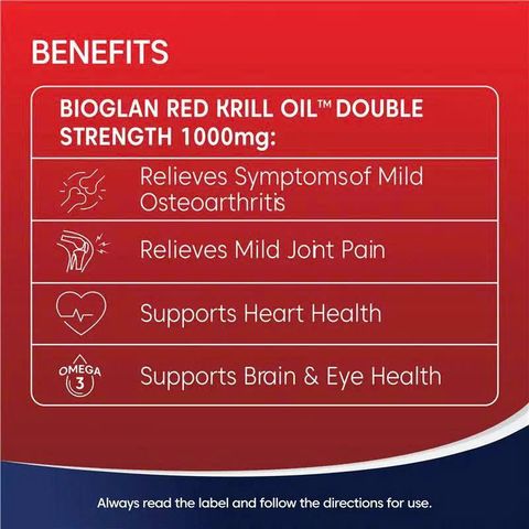 Viên uống Omega 3 Bioglan Red Krill Oil Double Strength 1000mg - Hỗ trợ tim mạch, cải thiện trí nhớ và sức khỏe não bộ