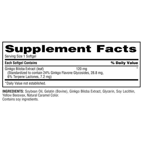 (Fullbox) Viên uống bổ não Ginkgo Biloba 120mg Trunature - bổ sung trí nhớ, giúp tâm trạng và sức khỏe não bộ cho mọi lứa tuổi