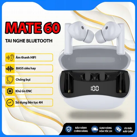 Tai Nghe Không Dây Mate 60 - Bluetooth V5.3, Khử Ồn ENC, Âm Thanh Chân Thực, Thể Thao, Chơi Game, Đàm Thoại, Lý Tưởng Cho Gamer