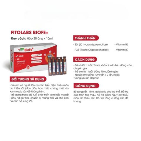 Fitolabs BioFe+ Siro Sắt Ống - Hỗ Trợ Bổ Sung Sắt & Vitamin B9 Tăng Cường Sức Khỏe Cho Trẻ Em & Người Lớn - Hộp 20 Ống
