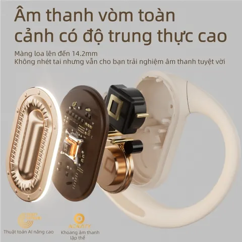 Tai nghe Bluetooth không dây O2 mới OWS V5.4 thể thao, chống nước IPX5, âm thanh 360 độ, giảm tiếng ồn, phù hợp cho chơi game và thể dục