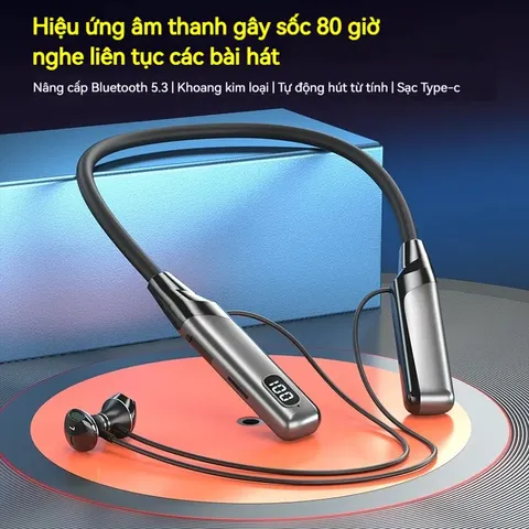 Tai Nghe Không Dây Đeo Cổ Bluetooth V5.3 Âm Thanh 9D Stereo Chơi Âm Nhạc Chất Lượng Cao - Tai Nghe Thể Thao Tiện Lợi, Thời Trang