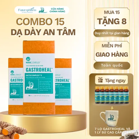 Combo 15 Lọ Gastroheal - Thực Phẩm Bảo Vệ Sức Khỏe, Hỗ Trợ Giảm Đau Dạ Dày, Trào Ngược, Bảo Vệ Niêm Mạc, Tặng 8 Lọ Thực Phẩm Chất Lượng