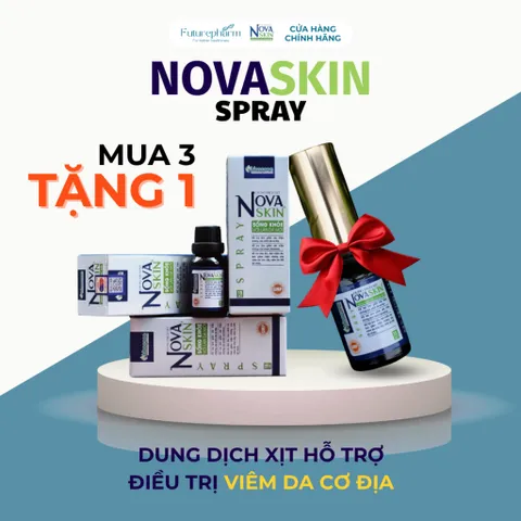 Dung Dịch Xịt Novaskin - Combo 3 Lọ Hỗ Trợ Điều Trị Viêm Da Cơ Địa, An Toàn Không Chứa Corticoid, Tặng 1 Lọ Xịt Keo Ong Flavium