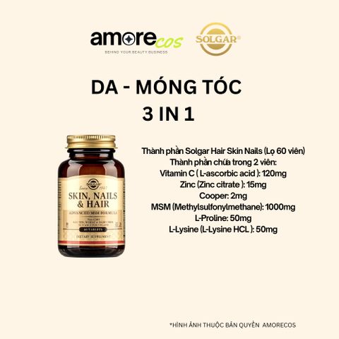 Viên uống Solgar Hair Skin Nails - Hỗ trợ làm đẹp tóc, da, móng chắc khỏe (Lọ 60 viên)