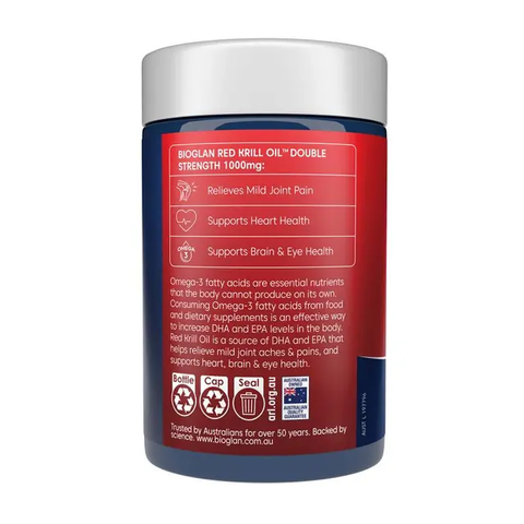 Bioglan Red Krill Oil Double Strength 1000mg - Hỗ Trợ Khớp, Tim & Não - 60 Viên Dầu Nhuyễn Thể Từ Úc